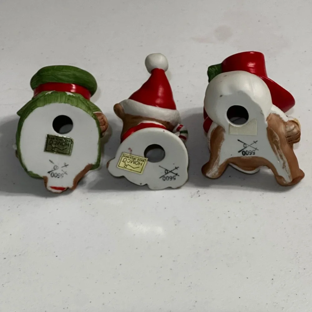 HOMCO 5600 Ceramic Christmas Bear Family Figurine Set of 3 Vintage Holiday Decor
